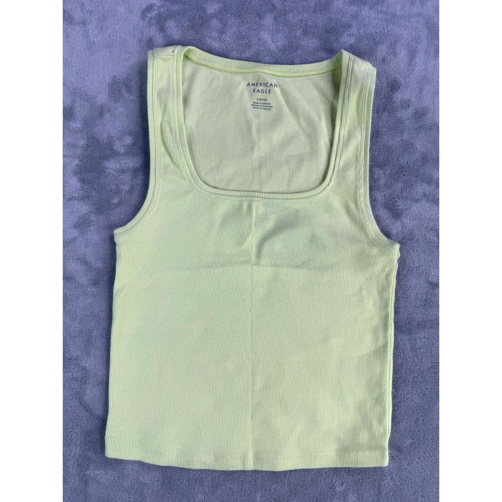 American Eagle Ribbed Knit Crop Tank Womens Small Lime Green Square Neck Top